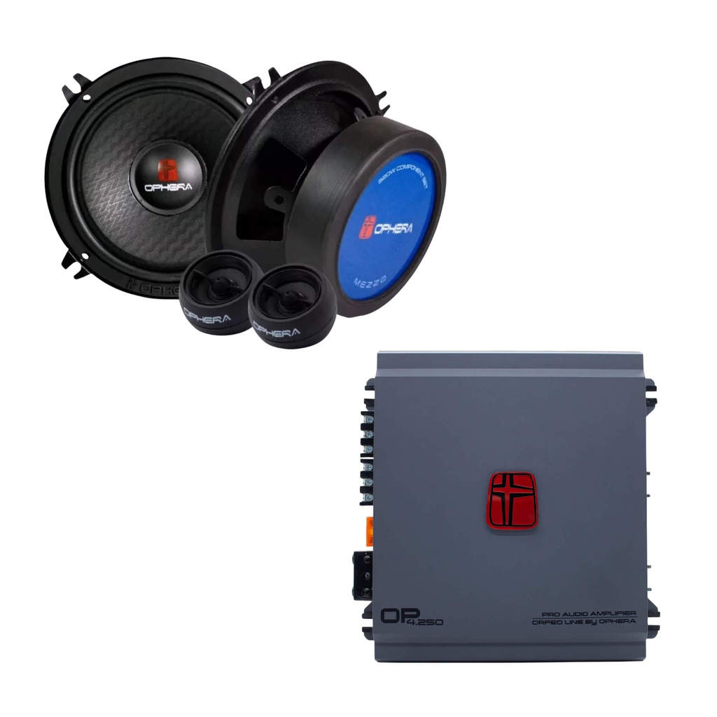 Kit Som Automotivo Ophera 2 Vias Mezzo 5” 160W RMS + Amplificador Orfeo 1000W 4 Canais