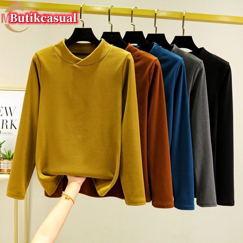 Camiseta Feminina Quente De Veludo Alemão Moda Camisa Outono Inverno Blusa Dupla Face Mais Grosso Gola V Manga Comprida