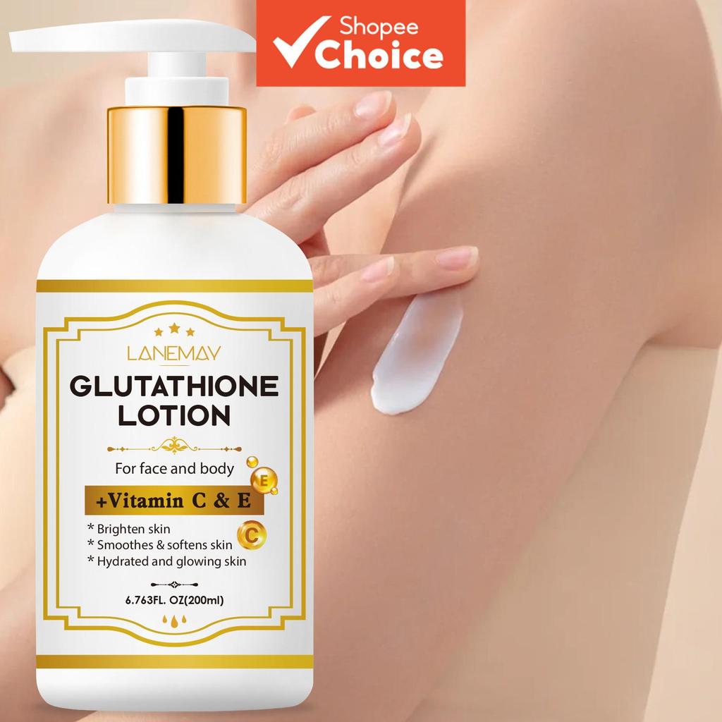 Loção com Glutationa, Vitamina C&E - Clareadora, Hidratante para Rosto e Corpo, Creme para Pele Seca e Rachada, Bege