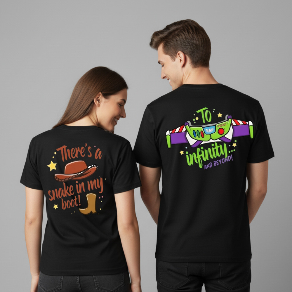 Camiseta para Casal Camisa Toy Story Woody & Buzz Namorados Camisa 100% Algodão Premium