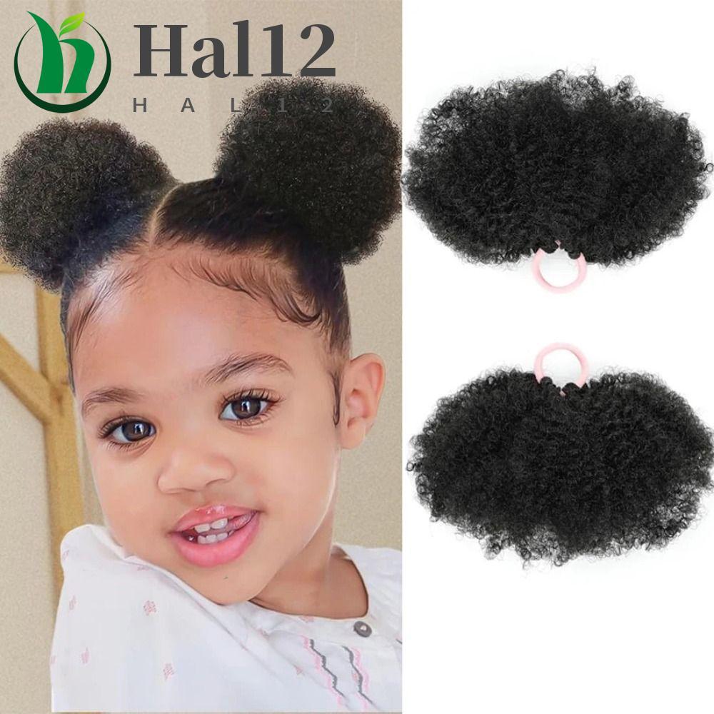 HALB 2 Peças Mini Coque De Cabelo Encaracolado Afro , Alto Preto Para Crianças Rabo De Cavalo Sintético , Natural