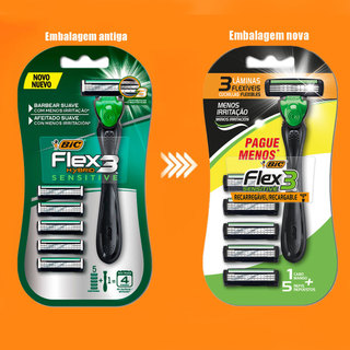 Barbeador descartável Flex3 Hybrid Sensitive recarregável Preto + 5 lâminas Bic