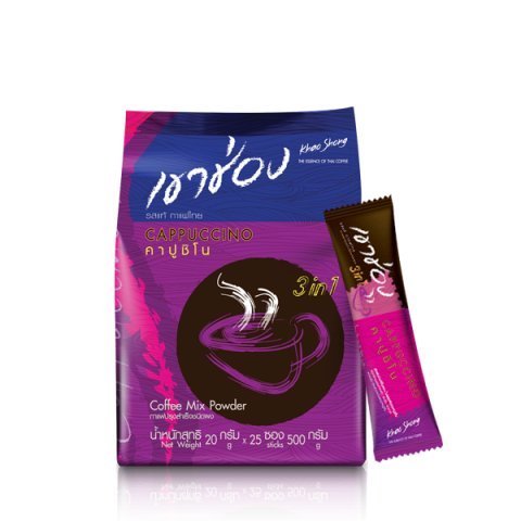 Khao Shong Thai Instant Coffee Powder Cappuccino Coffee Mix 3 in 1 [ 20g. X 25 Sachets ]