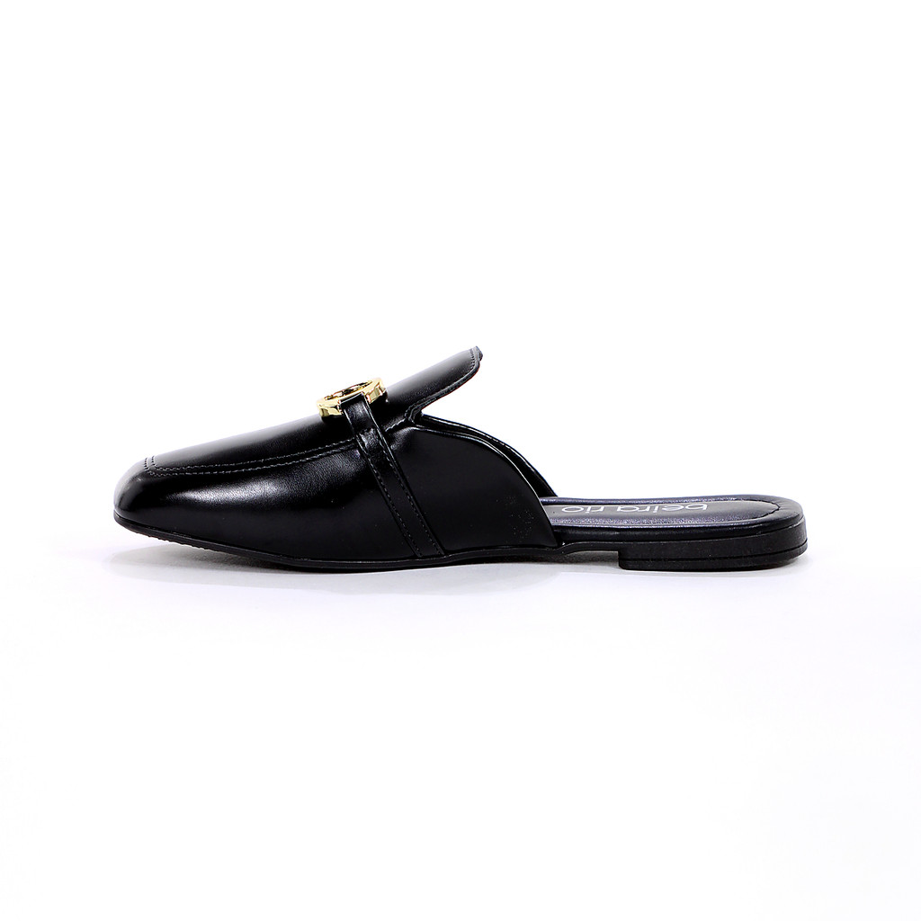 Rasteira Beira Rio Mule Napa Madri Preto e Dourado - Feminino