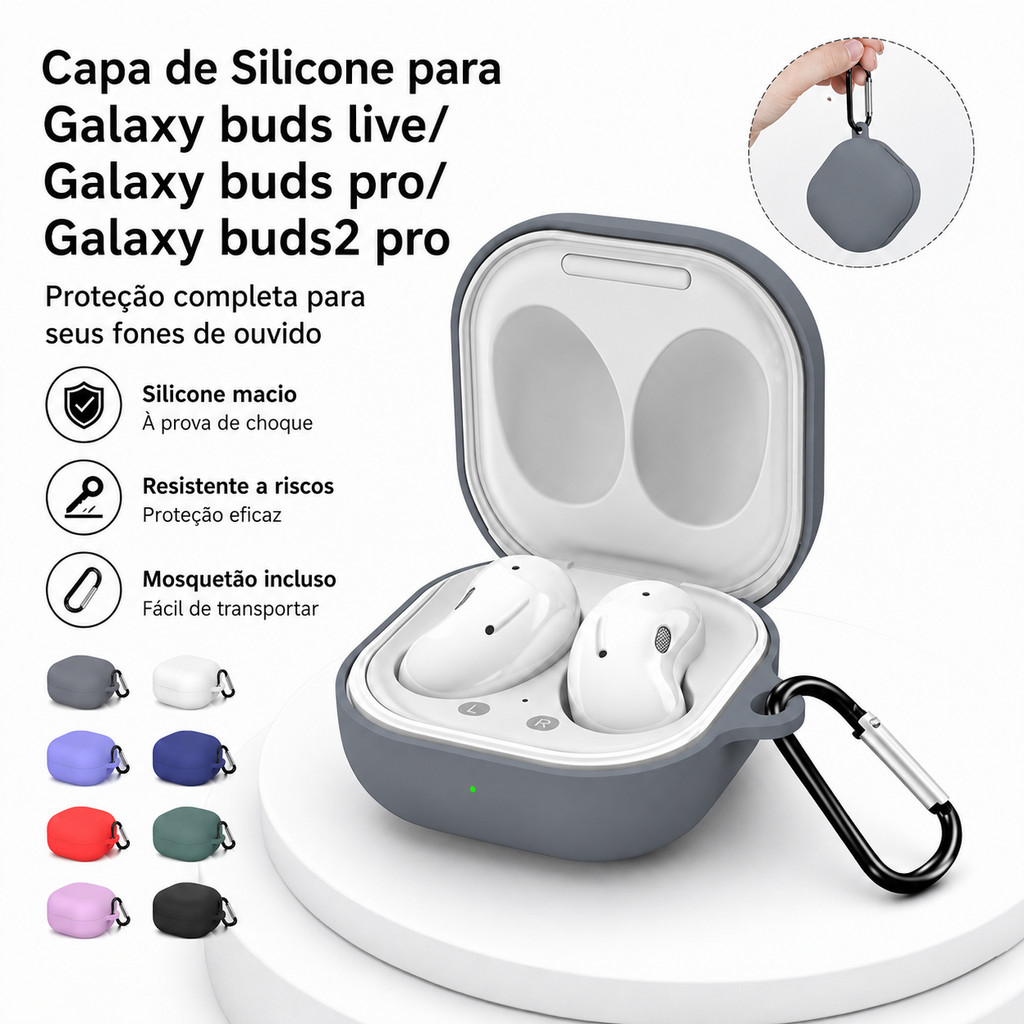 Capa de Silicone para Samsung Galaxy Buds Live Pro 2 e 2 Pro com Proteção Antich