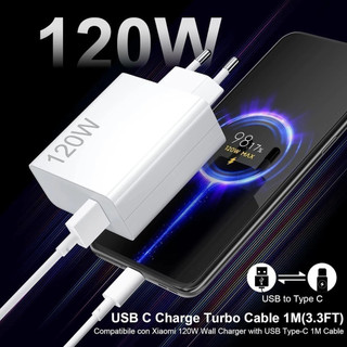 Carregador rápido de 120W com 6A USB C cabo 1M para Mi Turbo Charge Turbo Power Cabo USB …