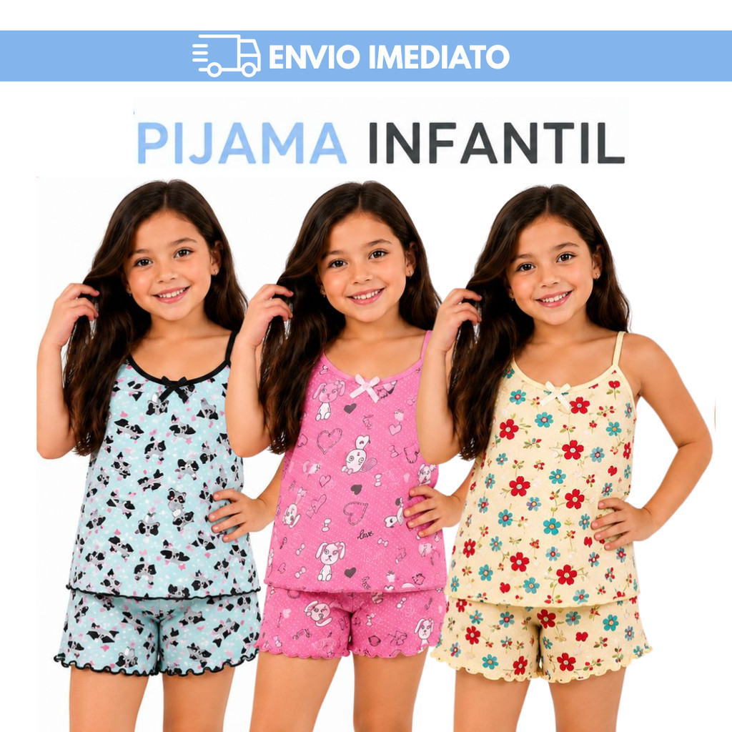 Kit 3 Pijama Criança INFANTIL Short Dool e Baby Doll Menina Verão Juvenil Estampado Garota OFERTA