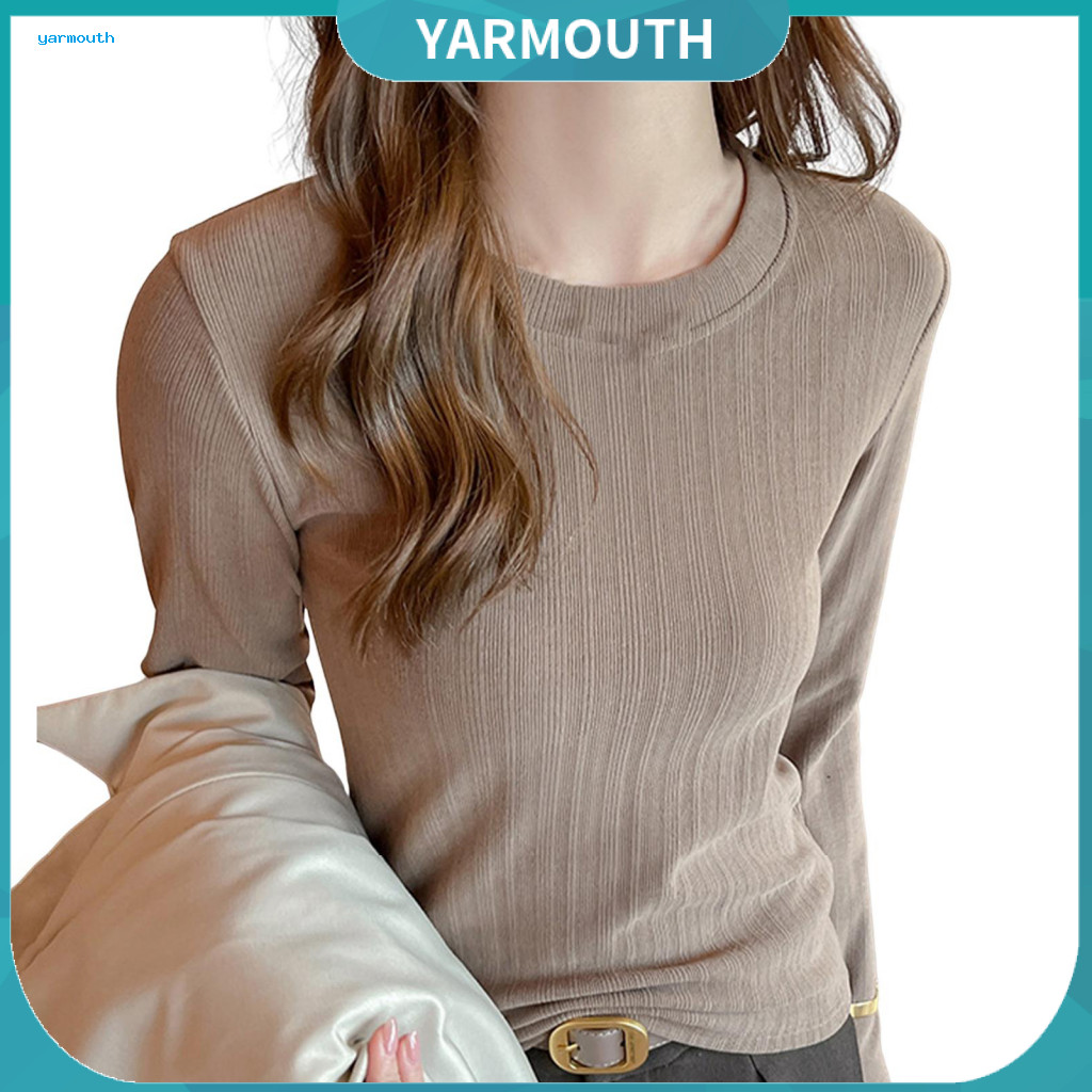 Ribbed Texture Tee Shirt Women’s Slim Fit Long Sleeve Pullover Top Round Neck Solid Color – Stylish for Everyday Wea
