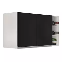 Armário de Cozinha Aéreo Califórnia 80cm e Nicho Garrafeiro 20cm Riad Branco/Preto - Lumil