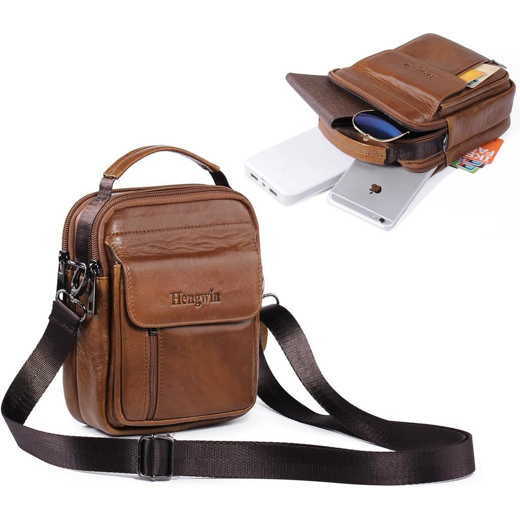 hengwin Bolsa de Telefone em Couro Genuíno para Cinto, Porta-Telefone com Presilha para Cinto, Bolsa Transversal, Bolsa