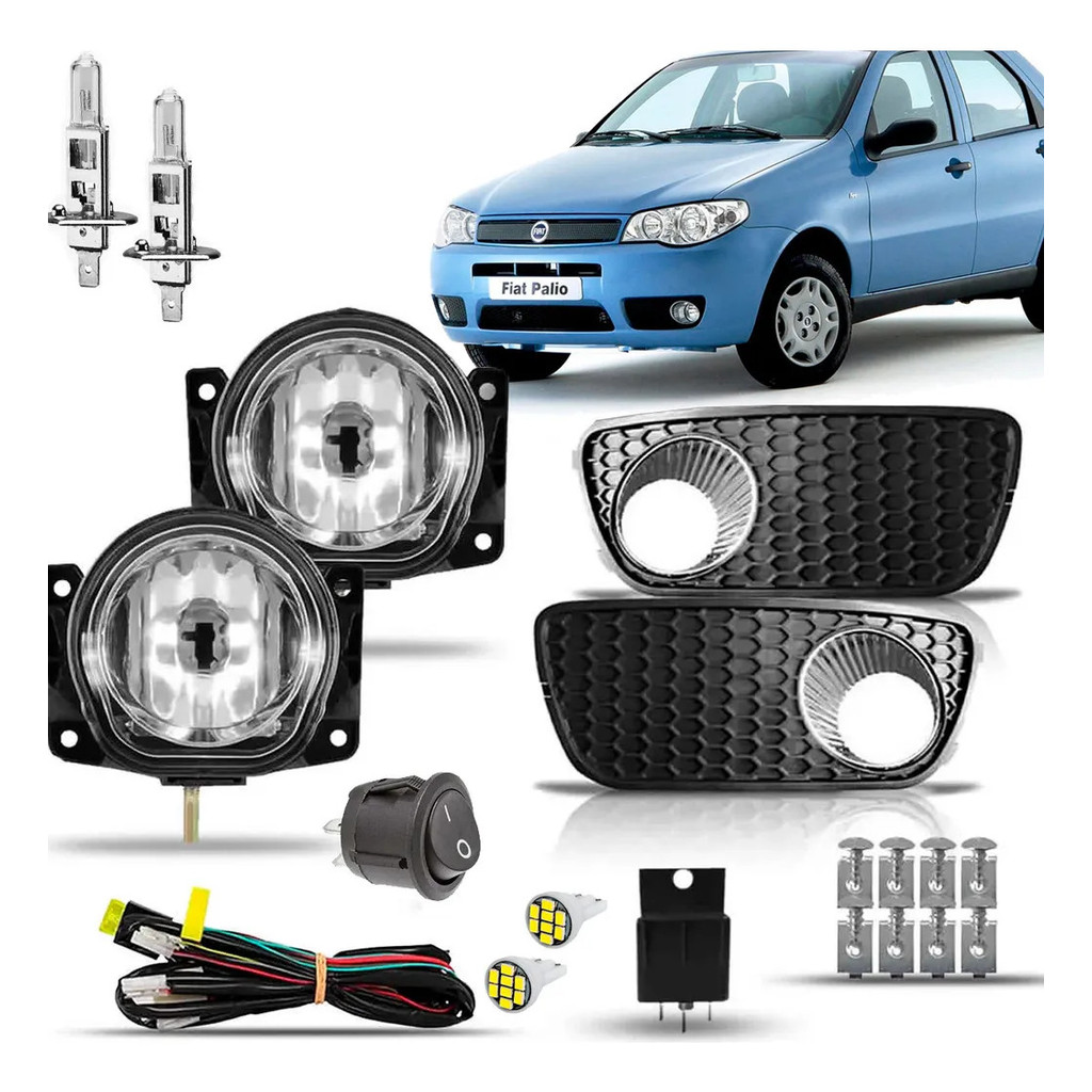 Kit Completo Farol Milha Neblina Auxiliar Palio Fire Celeb