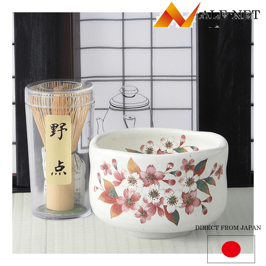 ALE-NET Matcha bowl Kobiki cherry blossom wild tea bowl tea whisk set ceramic Mino ware made in Japan 【Direto do Japão】