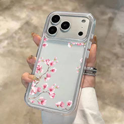 Capa Transparente 2 Em 1 Para iPhone 17 16 15 14 13 12 11 XR Pro Max Rosa Sakura Padrão Floral À Prova De Choque