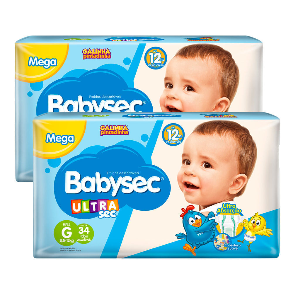Kit 2 Fralda Babysec Ultrasec Tamanho G Pacote Mega 32 Unidades