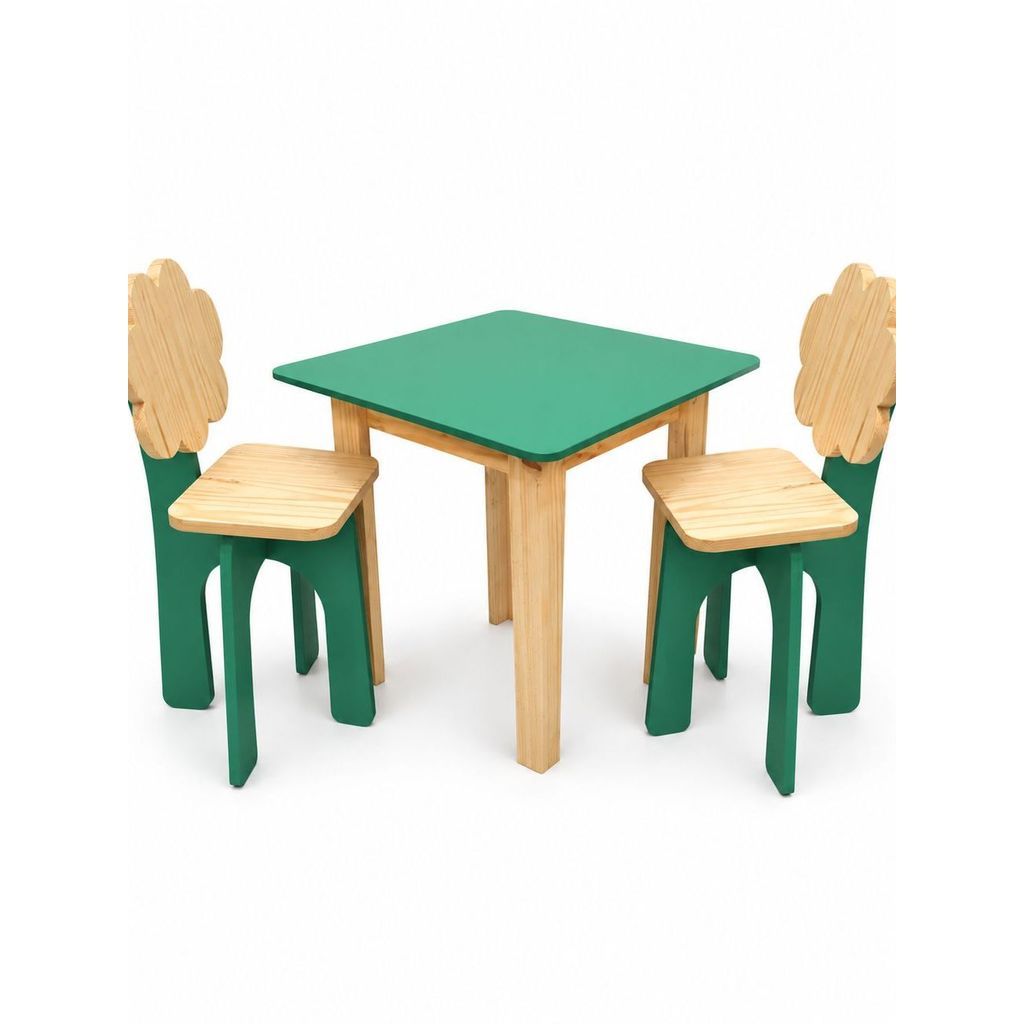 Mesa Infantil Cadeira Banquinho Flor Madeira Pinus Decoração Colorido Animação