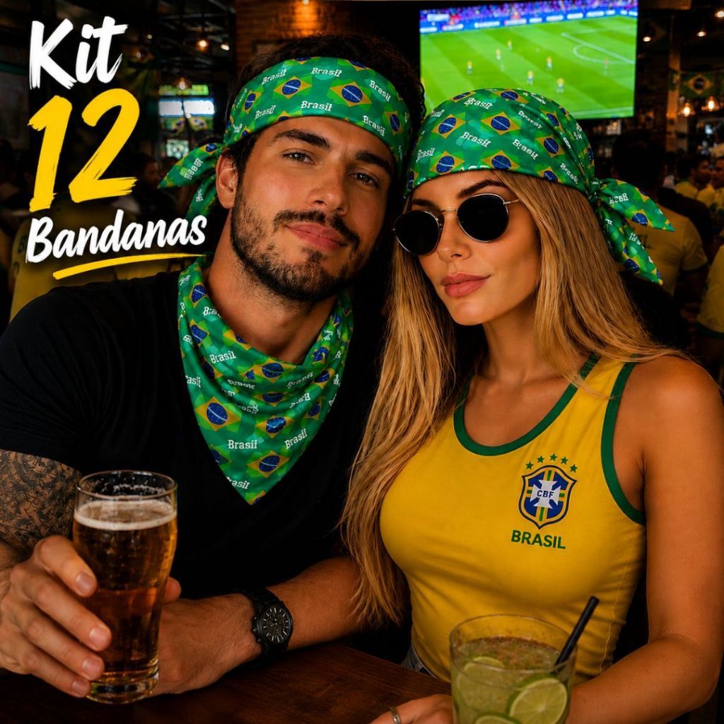 Kit 12 Bandanas Brasil Lenço Torcida Estilo Futebol Eventos Festa Moda Unissex Casual
