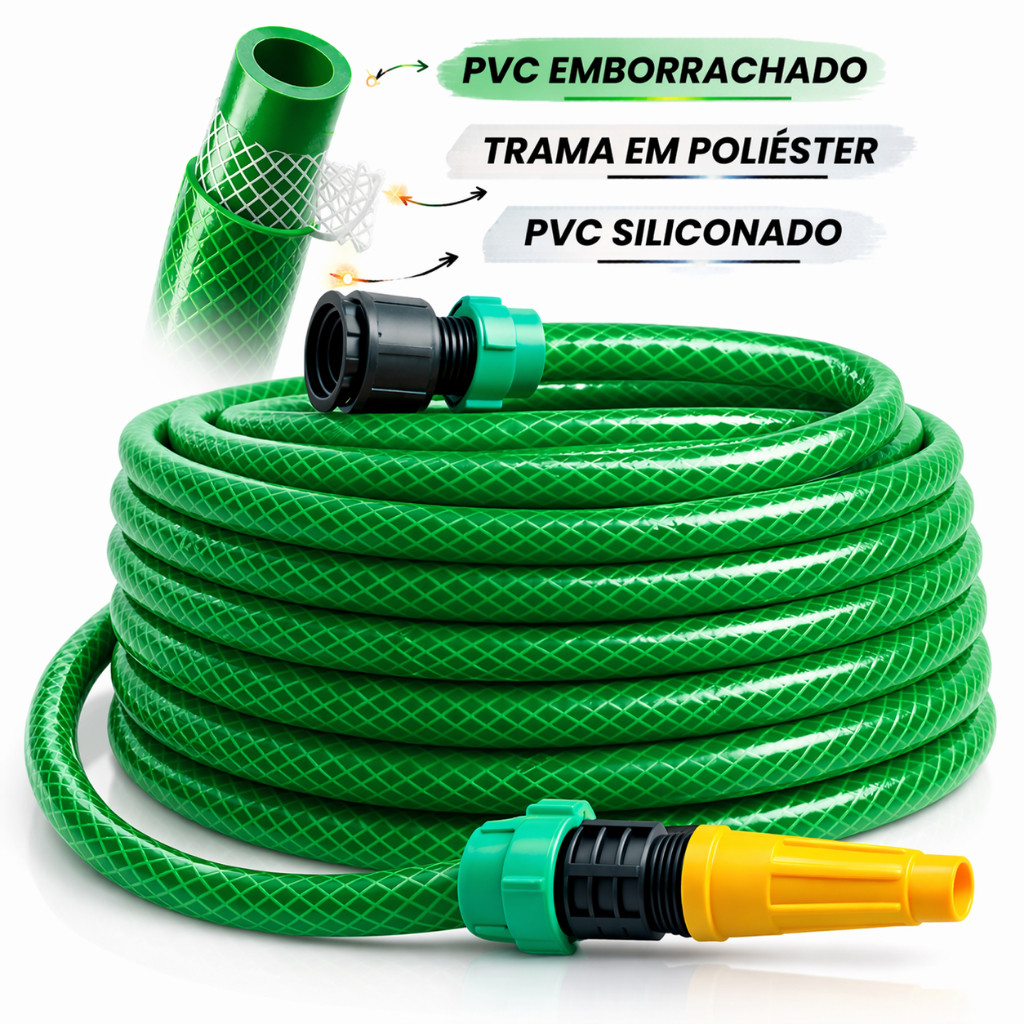 Mangueira  de Jardim Trançada Reforçada flexivel 3 camadas Verde