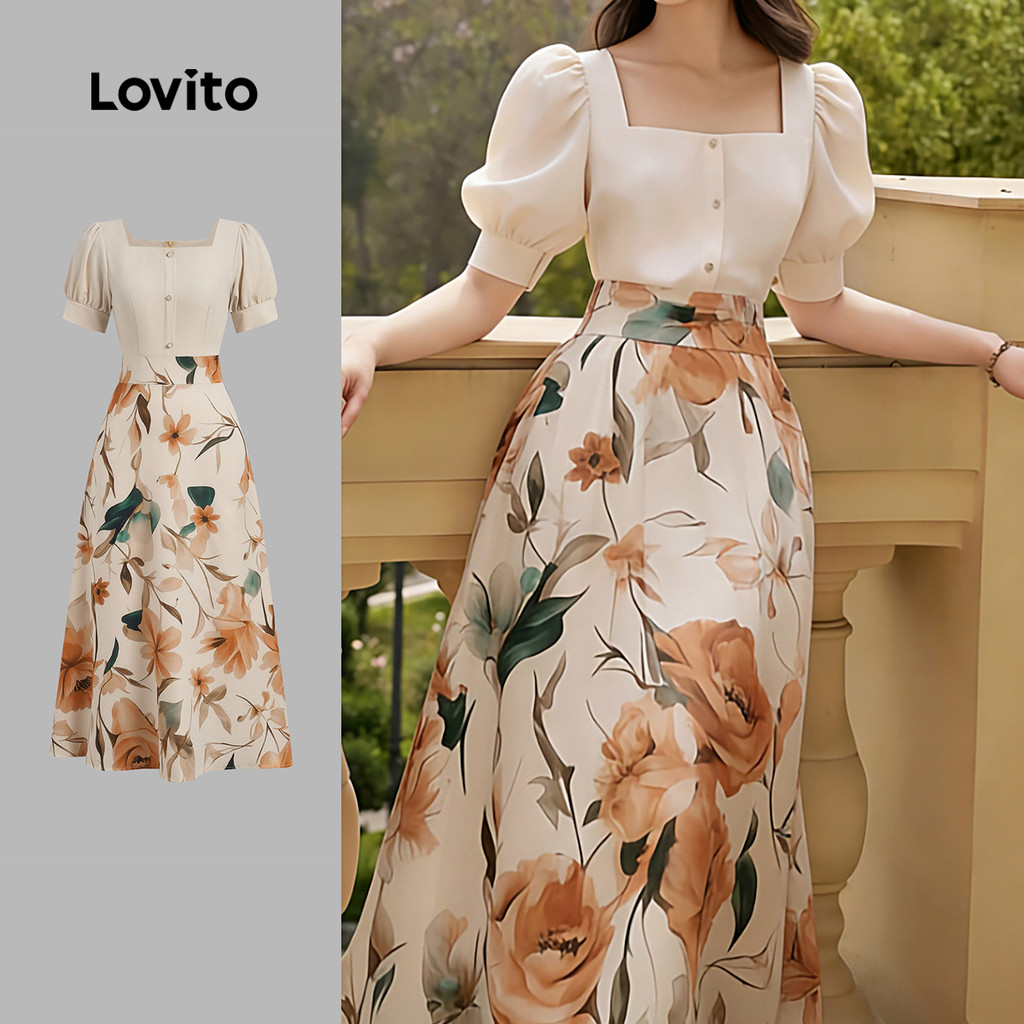 Lovito Padrão de Vestido Casual Estilo Resort Textura Vestido Primavera/verão para mulheres LK6AD036