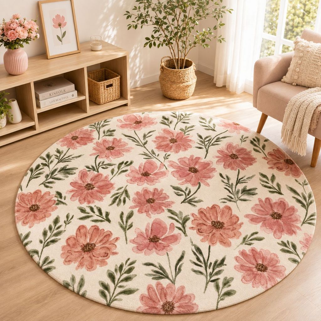 Tapete Redondo Decorativo 88cm Antiderrapante para Sala e Quarto 2183