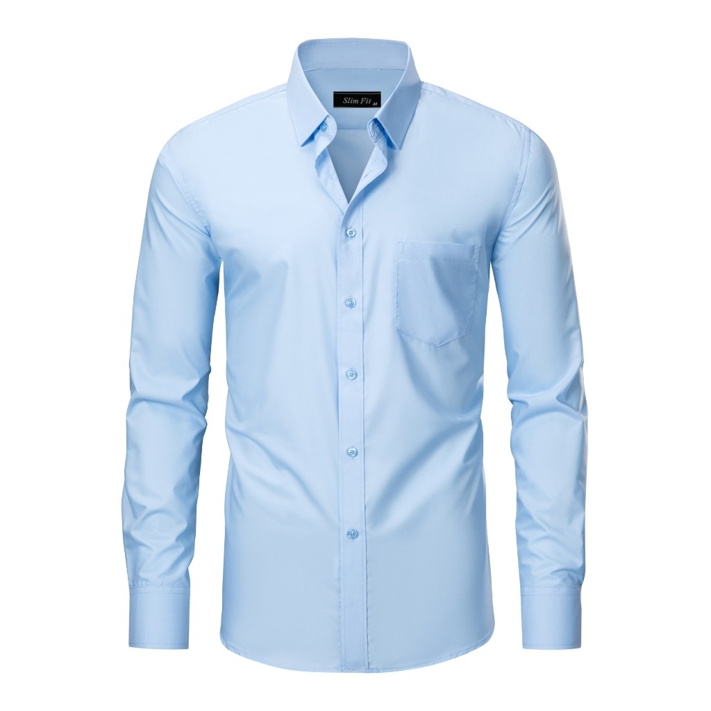Camisa Social Masculina Slim Fit Manga Longa com Bolso em Viscose Fresca Fácil de Passar e Não Amassa para Escritório e