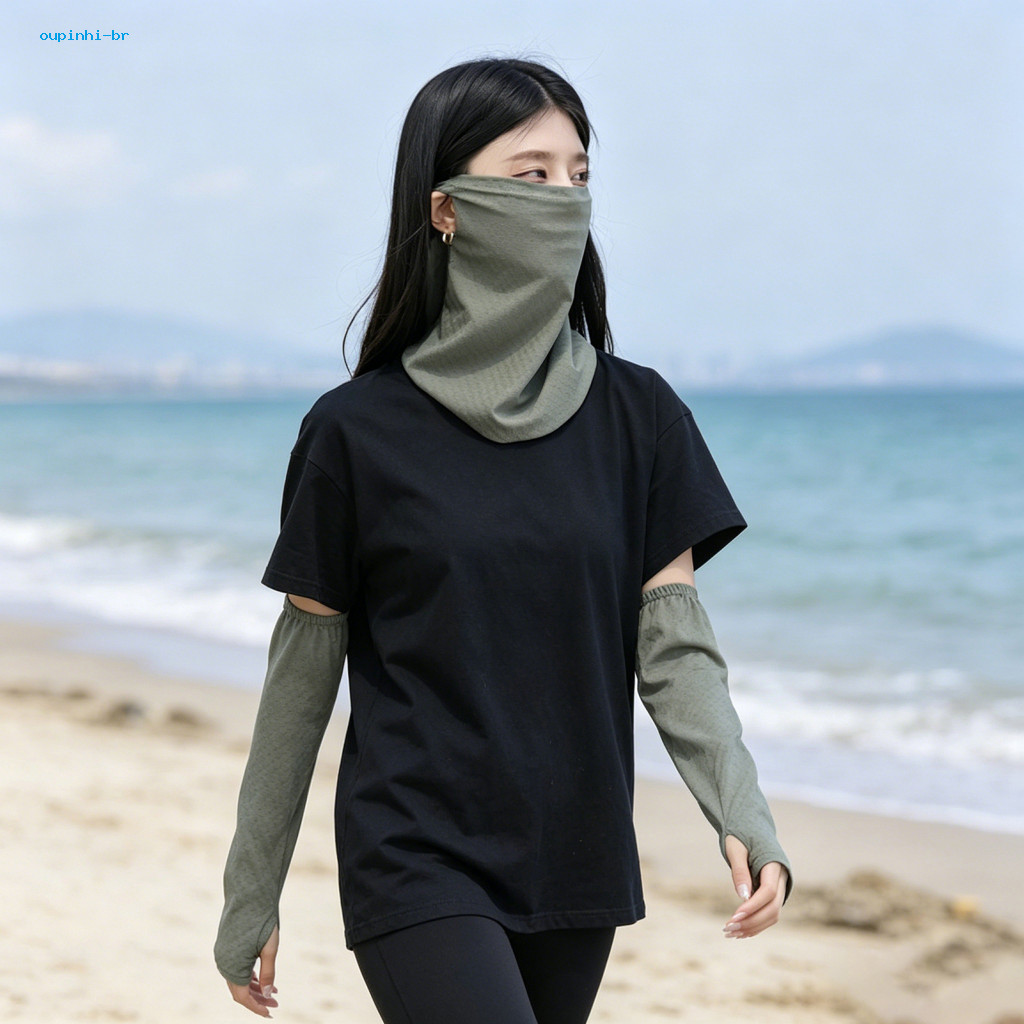 2pcs Face Guard Oversleeve Set for Women Full Neck Clavicle Coverage Ice Silk Fabric Sun Protection Mask for Outdoor Cyc