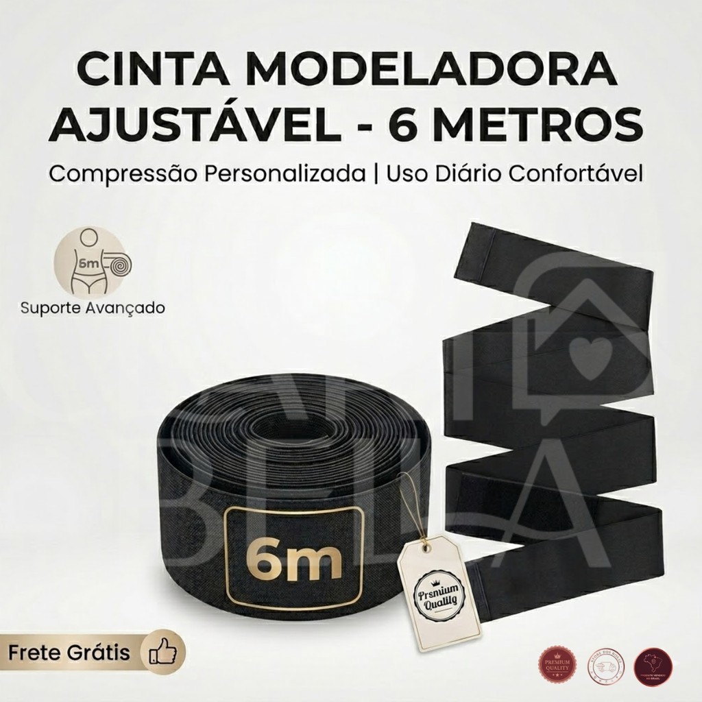 Cinta Modeladora Abdominal Ajustável 6 Metros Faixa Elástica Máxima Compressão Plus Size