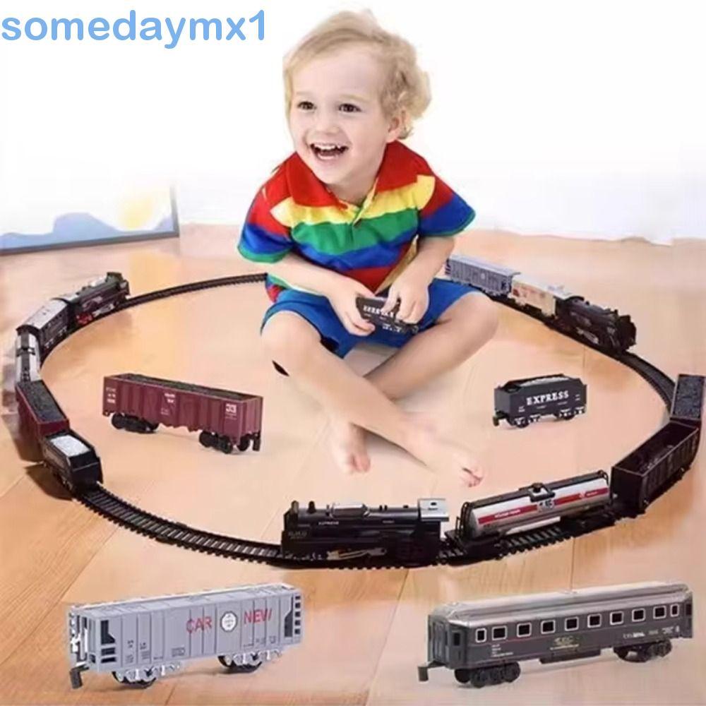 SOMEDAYMX1 Brinquedo De Trem De Frete Ferroviário , Conjunto De Locomotiva De Montagem Trilhos Natal Elétrico
