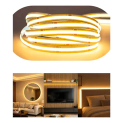 Fita Led COB 5 Metros 480 LEDs 12V Branco Quente 3000K Para Perfil Sanca Móveis Decoração