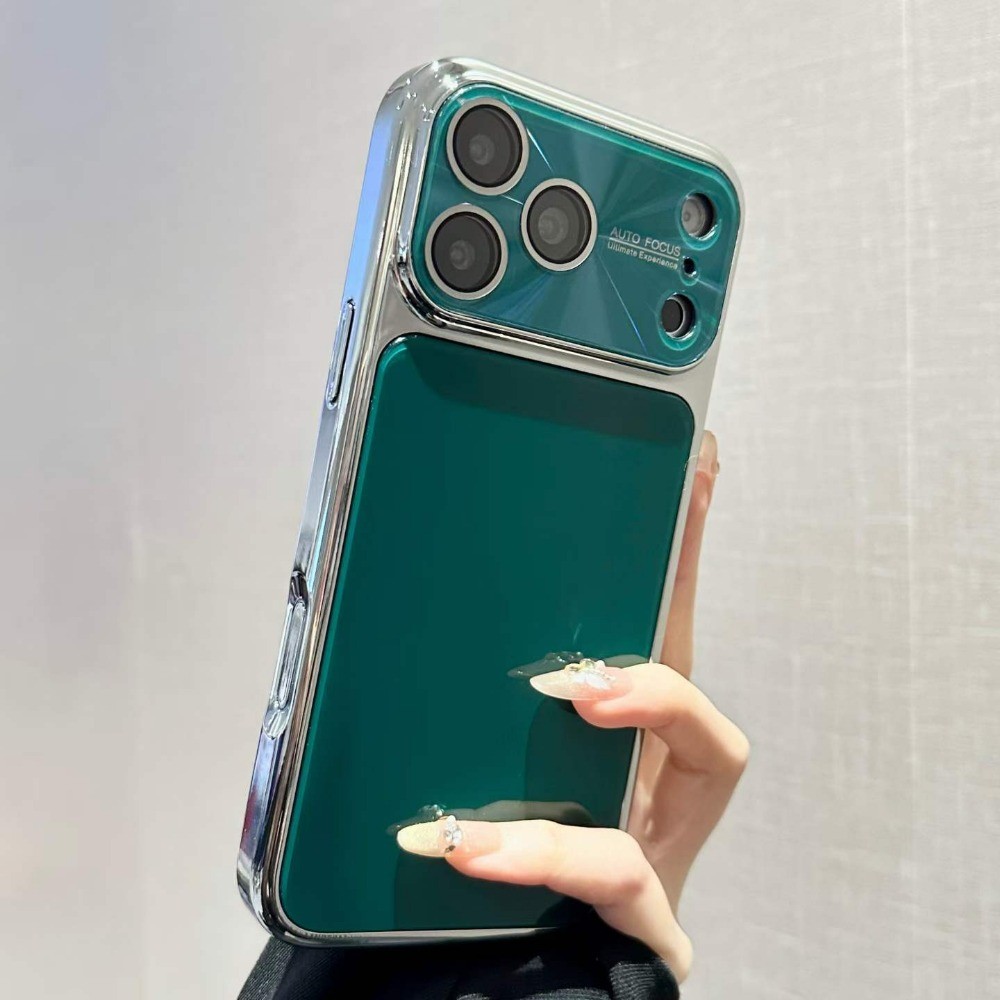 Moldura Galvanizada Verde Esmeralda CD Padrão Laser Capa De Telefone De Visão Grande Para IPhone 17 13 14 15 16 Pro Max