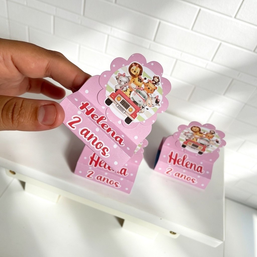 20 a 40 Porta Bis Duplo SAFARI Rosa| Lembrancinha | Festa Infantil | Personalizados