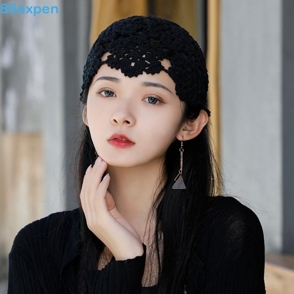 EXPEN1 Bonés Skullies De Malha , Chapéu De Flor De Crochê Feito À Mão , Gorro Oco Estilo Coreano De Cor Sólida