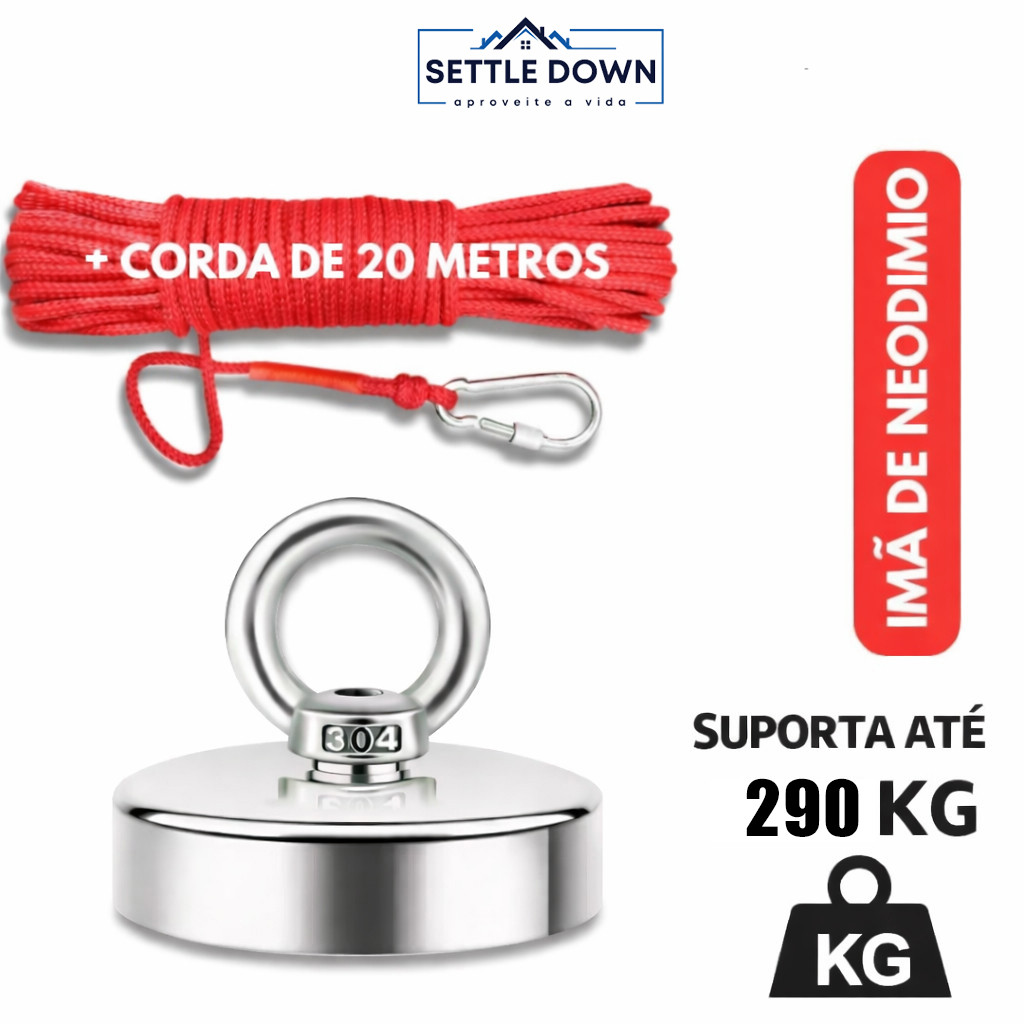 Imã de Neodímio 290kg D75 Para Pesca Magnética Super Forte Com Gancho Argola Busca Resgate Tesouros