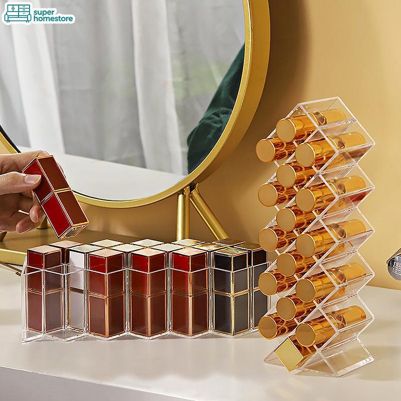 SUPER Acrílico Lipsti Titular Organizador 9/16 Slots Claro Brilho Labial Forma De Peixe Torre Caso Expositor Caixa De Ar