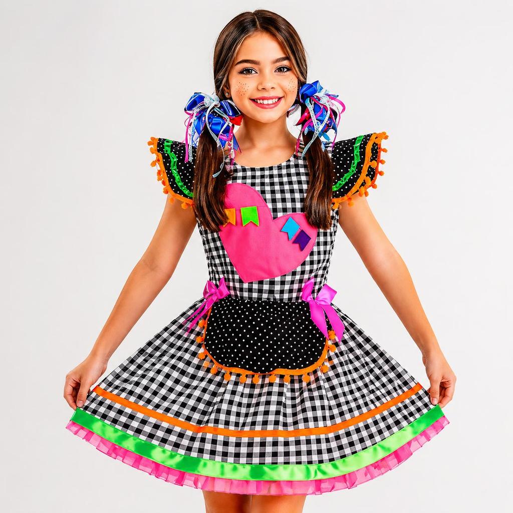 Roupa Festa Junina Infantil Menina Caipirinha Neon São João