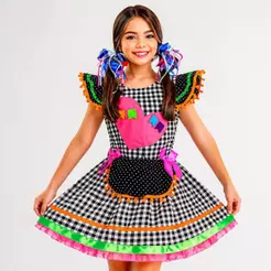 Roupa Festa Junina Infantil Menina Caipirinha Neon São João