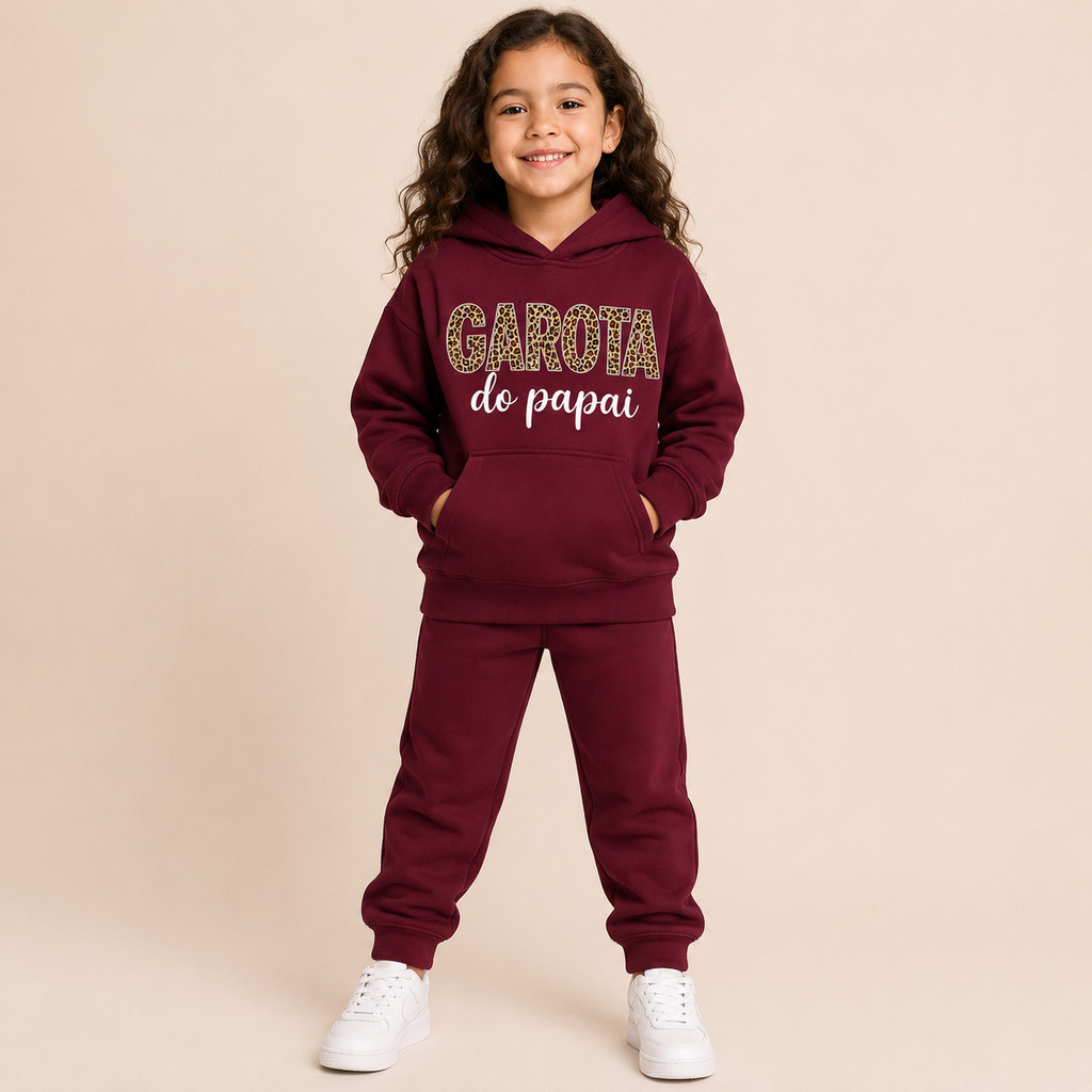 Conjunto Infantil Feminino Inverno Garota do Papai Casual Confortável Moletom Calça Frio Estampa Pai e Filha