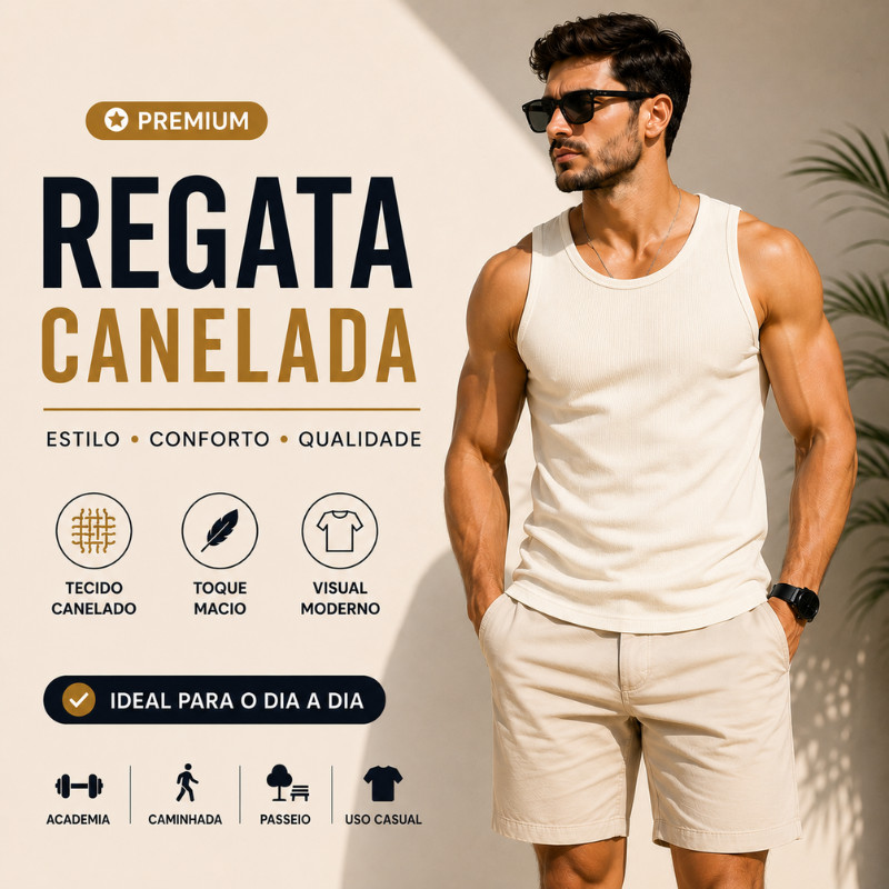 Regata Canelada Masculina Básica Premium Algodão Casual Academia Fitness Confortável |3791| Promoção