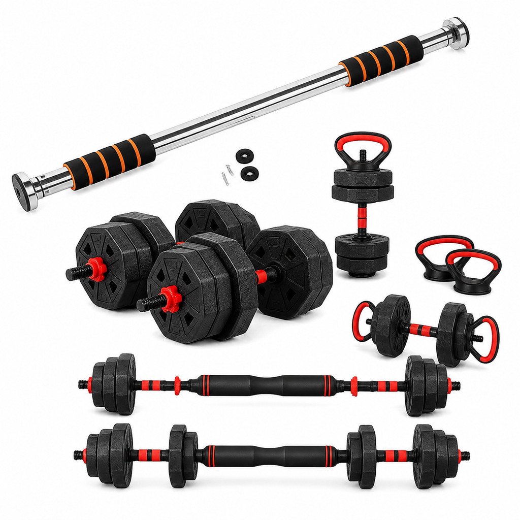 Kit Musculacao 30kg Barra Fixa Ajustavel Academia Em Casa Halteres Kettlebell Treino Completo Porta Ate 100kg Residencia