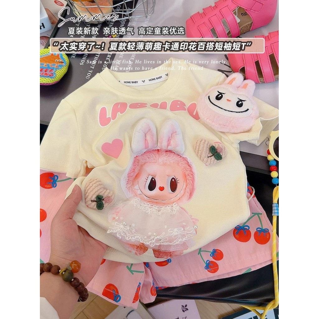 Meninas camiseta de manga curta 2025 verão novo estilo crianças versão coreana dos desenhos animados tridimensional Casu