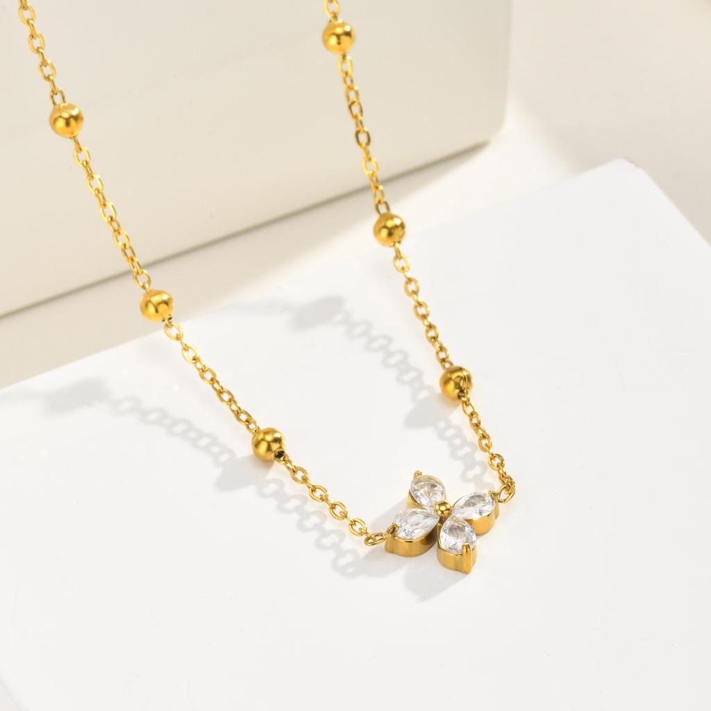 Vnox Pulseira Colar Brincos Banhado A Ouro Trevo De Quatro Folhas Conjunto Para Mulheres, Aço Inoxidável Zircão Frisado · foto 2