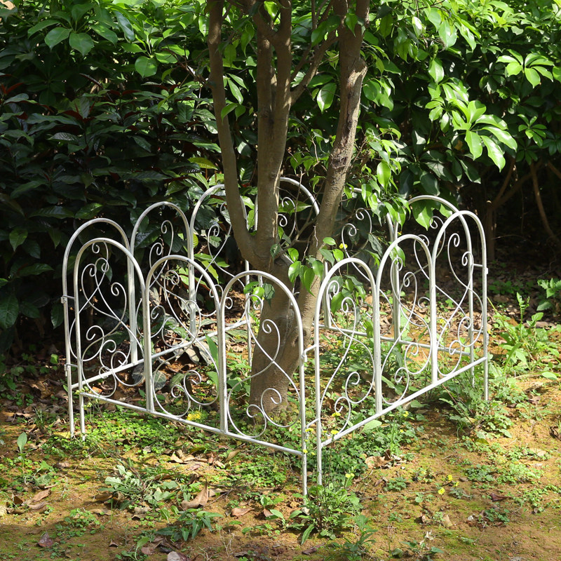 Cerca de jardim decorativa em ferro forjado com acabamento antigo, em forma de arco, para áreas externas, pequena cerca