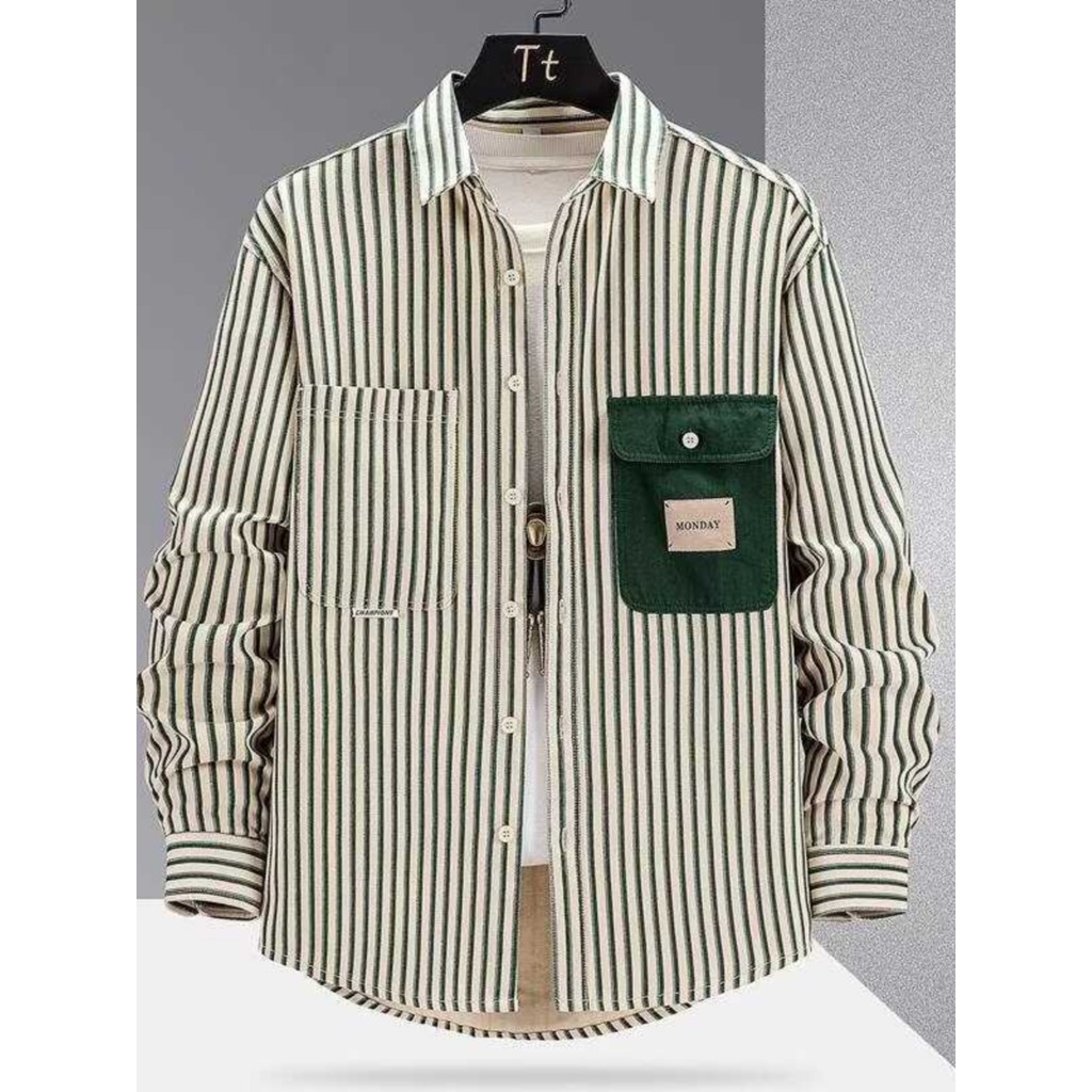 Camisa de manga comprida de algodão puro masculina estilo Hong Kong na moda Casual camisa listrada bonito All-Match solt