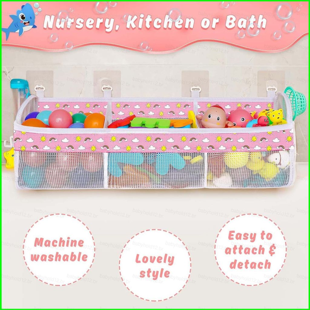 BB12 Organizador De Armazenamento De Brinquedos Para Banho De Bebê Montado Na Parede Com Design Divisor Bolsa