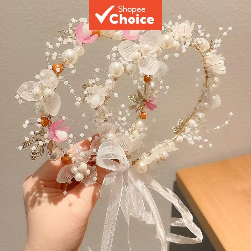 Conjunto De Faixa De Cabeça De Flor De Pérola Falsa De Fada 2 Peças , Guirlanda Romântica De Festa De Aniversário Infant