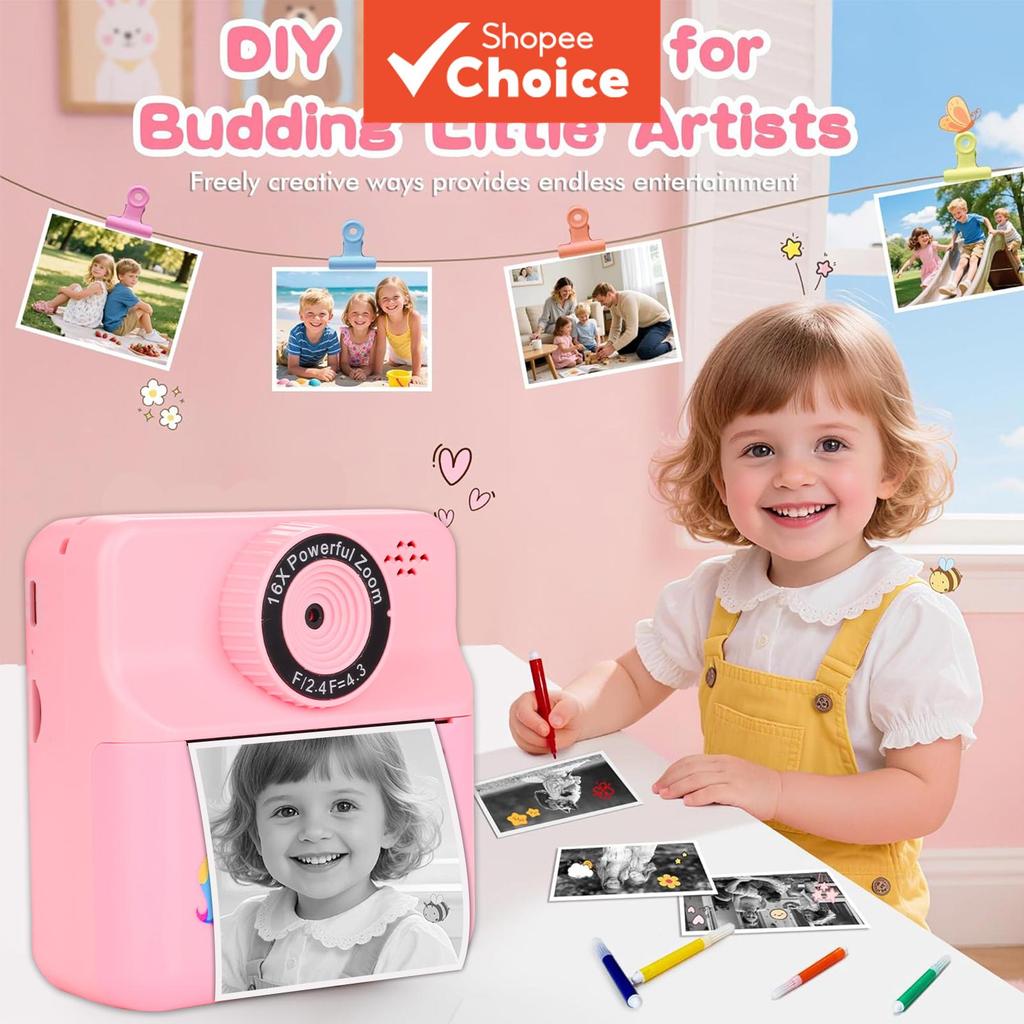 Câmera de Impressão Instantânea para Tirar Fotos, Câmera Digital Infantil com Cartão de Memória, Presentes de Férias