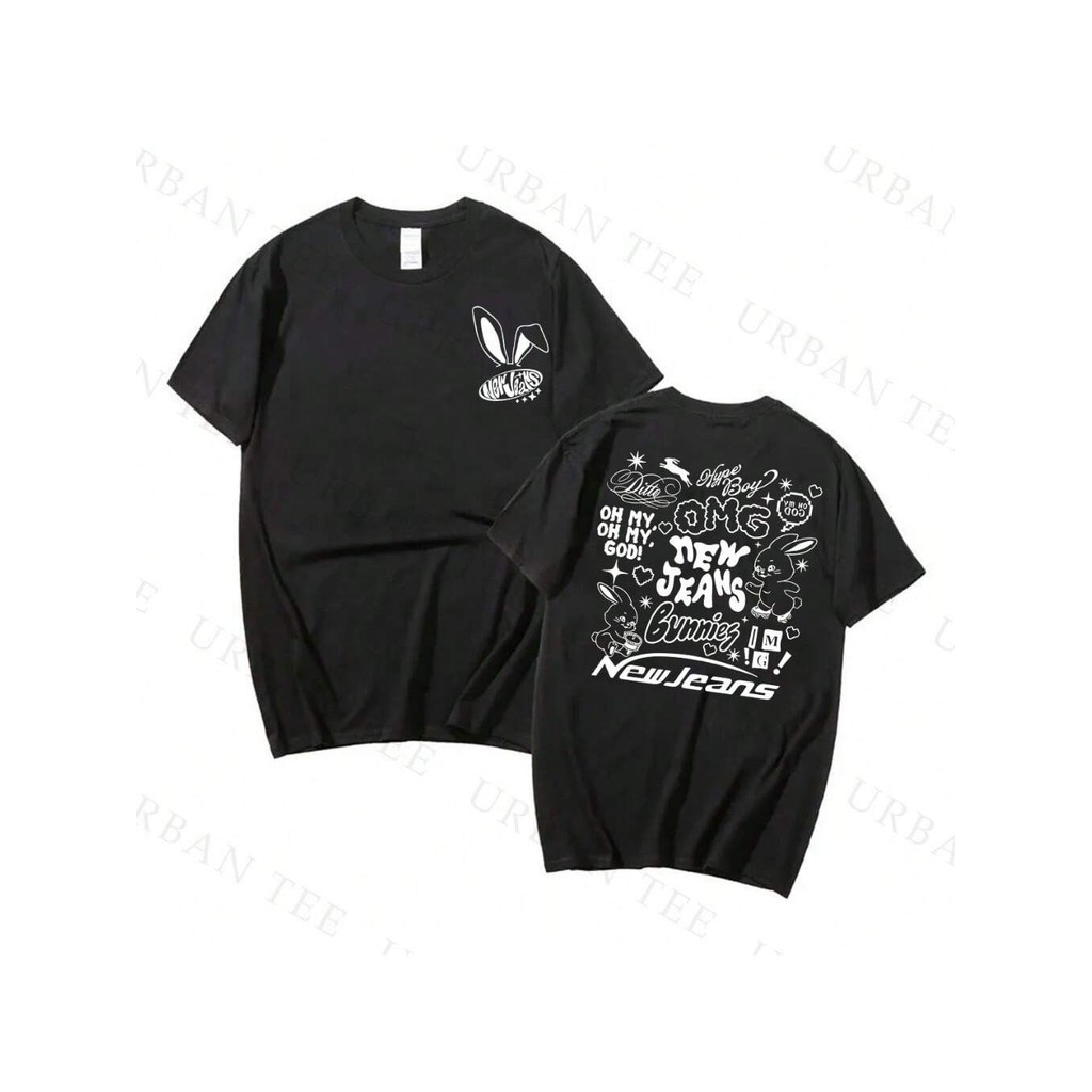 Camiseta estampada premium em puro algodão Camiseta New Jeans Bunnies Graphic Rabbit Kpop Camiseta Unissex Masculino Fem