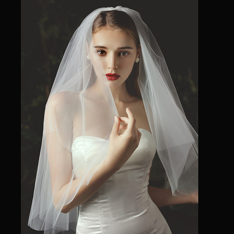 Mori estilo simples noiva casamento vestido véu curto branco gola dupla certificado proposta de registro véu foto adereç