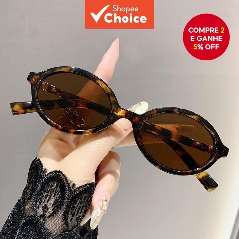Óculos de sol feminino retrô e versátil, óculos de moda oval com proteção UV400