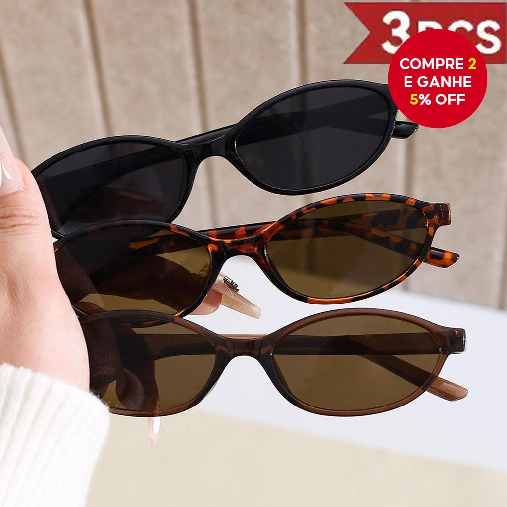 Três Óculos De Sol Ovais UV400 Vintage Para Mulheres E Homens-Armação Pequena De Luxo De Designer