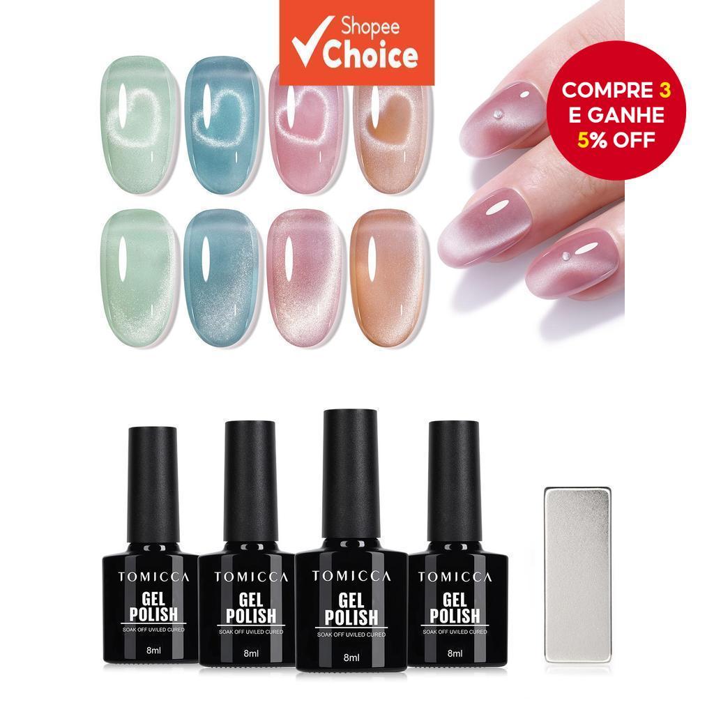 4 peças de esmalte gel magnético olho de gato 8ml, kit de esmalte gel UV/LED para imersão em 4 cores, adequado para
